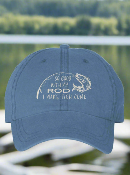 Dad style, low profile unisex cap, adjustable buckle closure, gift for fisherman