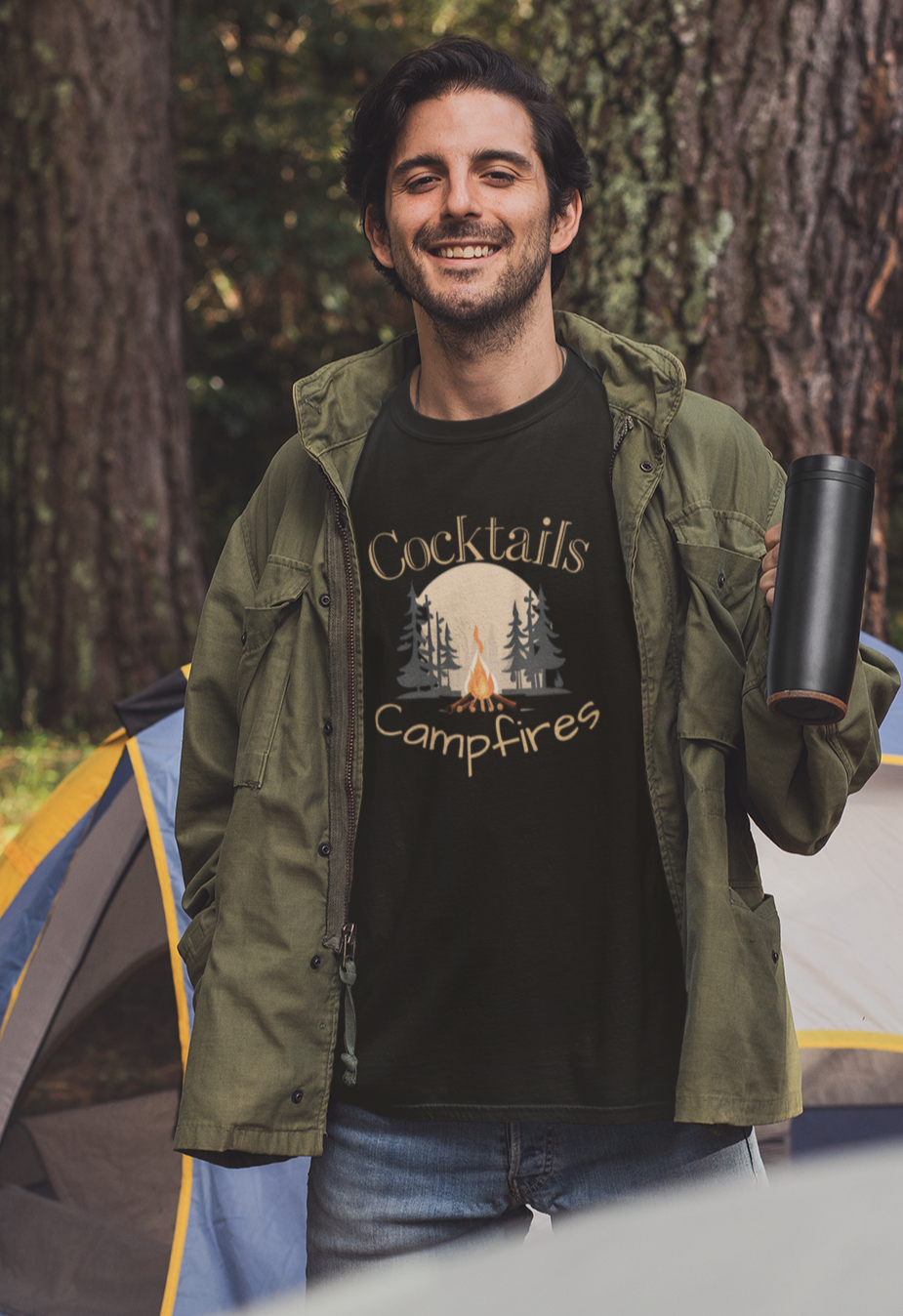 Cocktails and Campfires Long Body Mens Tee