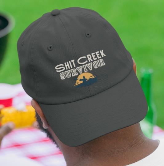 Dad style, low profile unisex cap, shit creek survivor statement, gift for men and women